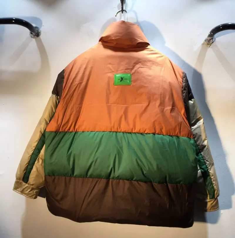 Men's Down Parkas Loose color patchwork stand up collar womens jacket 2024 autumn winter patchwork doll long Slves womens warm jacket Y241009A9TI