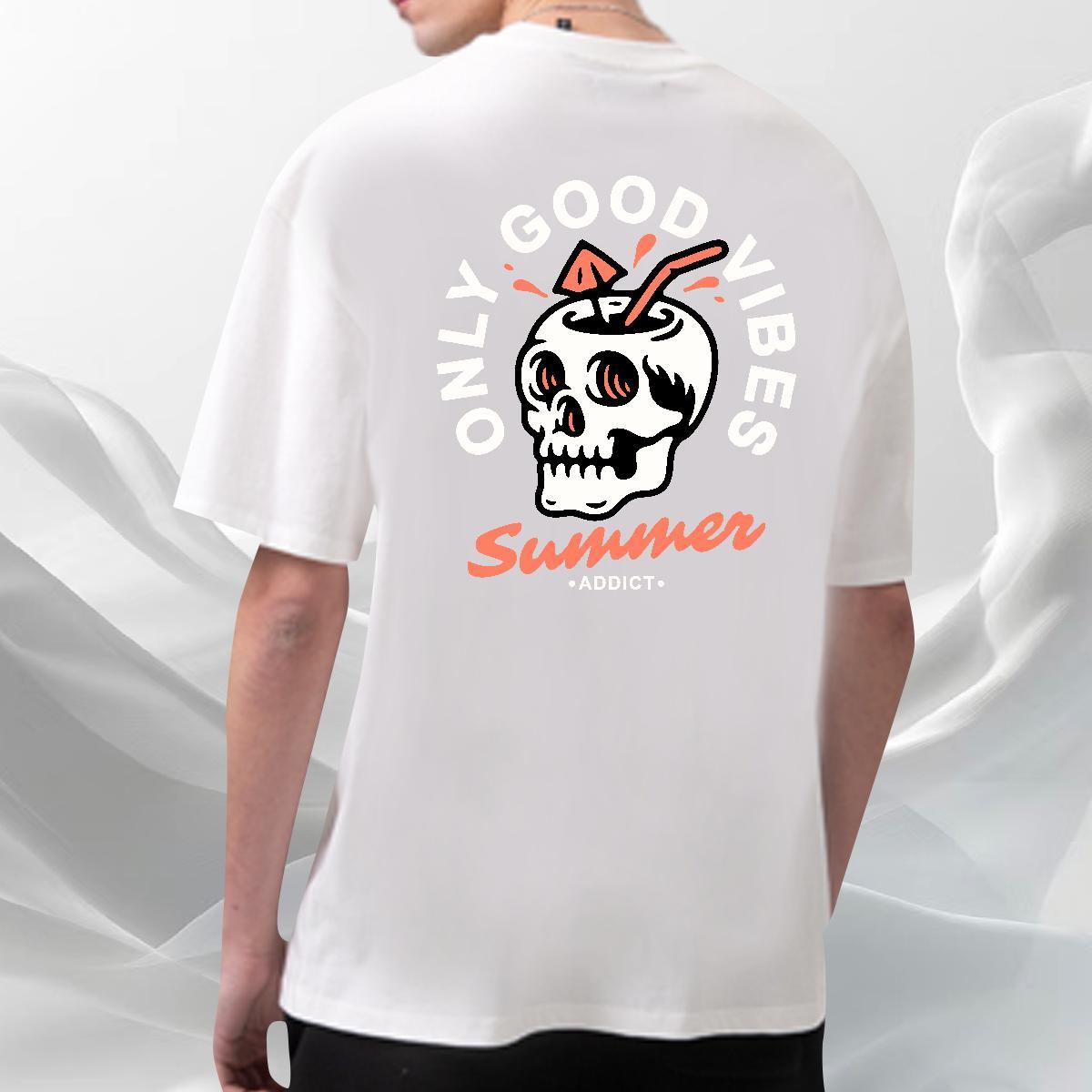 Brand T-Shirts for Men 230g Cotton skull Hip Hop Street Oversized 3XL 4XL Crew Neck Men Clothes T-Shirt DIY Customized Tops Shirt