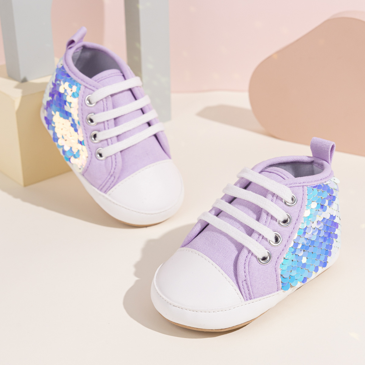 Fashion Sequin Baby Sneakers High Top Anti Slip Soft Soled Infant Boy Girl Shoes Happysteps Toddler Rubber Comfortable Casual Shoes
