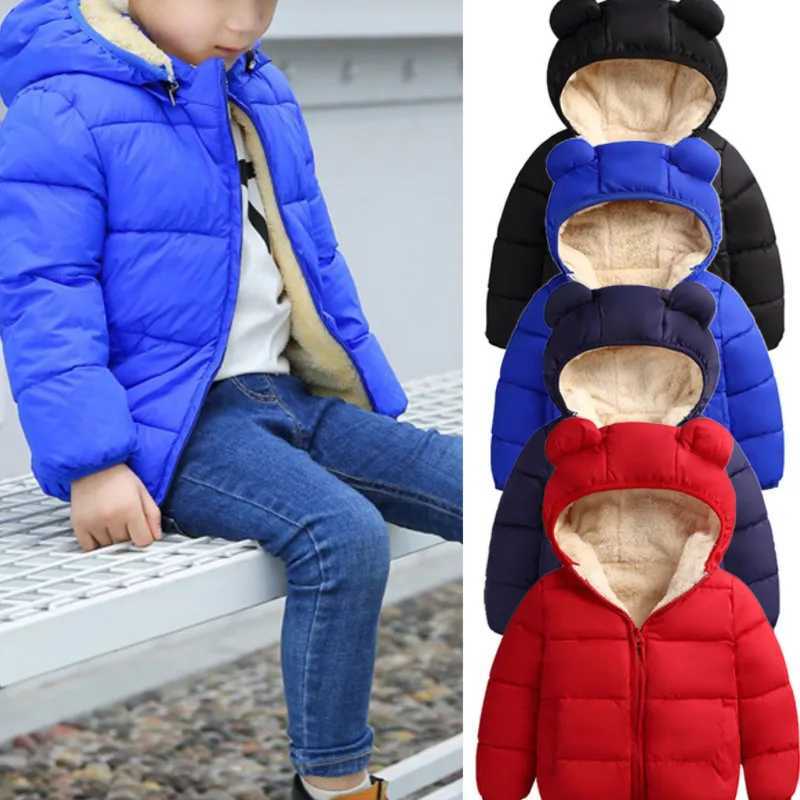 Down Coat Solid color jacket zipper opening front hooded cotton lining jacket suitable for boys and girls black/dark blue/royal blue/red H241010