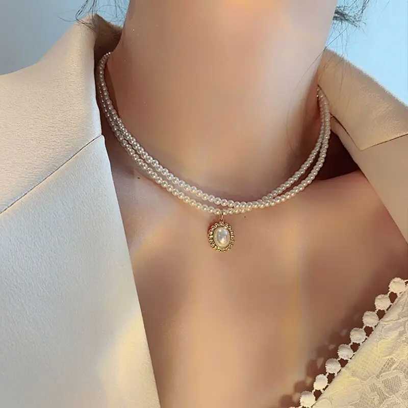 Layered Pearl Choker Colar Thick Chains with Pendant Necklace for Women Fashion Choker Necklace on Neck 2022 JewelryX241009