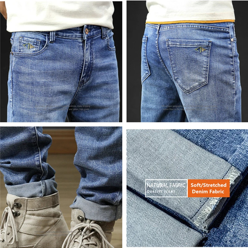 Mens 114CM 120cM Extra Long Blue Denim Jeans Stretch Plus 42 40 Slim Fit Stretch Big Mens Straight Pants 241007