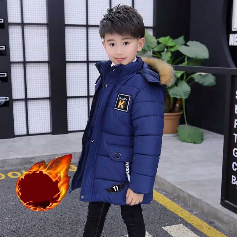 Down Coat New childrens clothing Coats Plus thick velvet jacket with detachable hat suitable for park winter cotton padded boys H241010