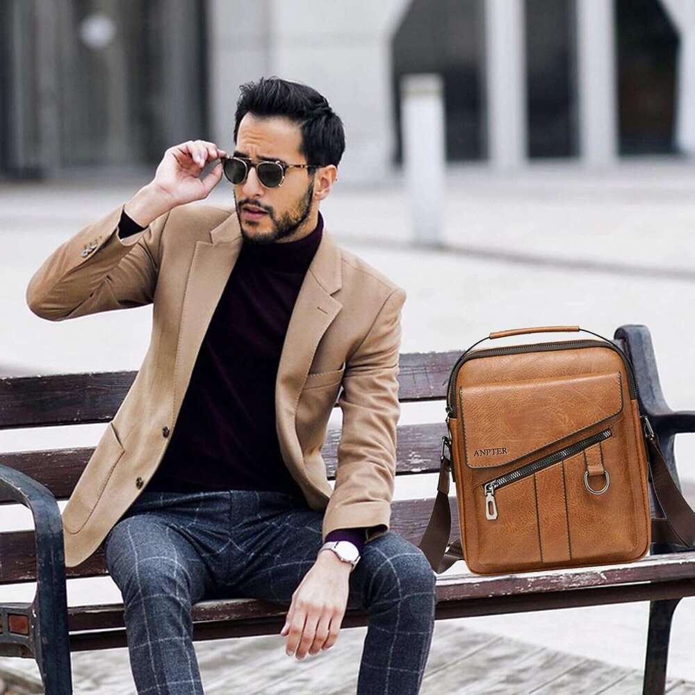 Messenger Bag for Men Crossbody Shoulder Purse Small Vintage PU Leather Satchel Pouch Side Crossover Handbag