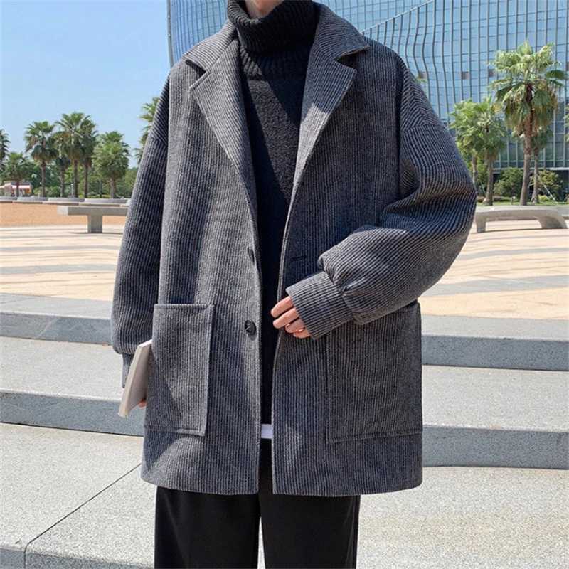 Mens Woolen Coats Korean Style New Windbreaker Single-breasted Fashion Solid Color Loose Woolen Jackets Male 2022 LX241010
