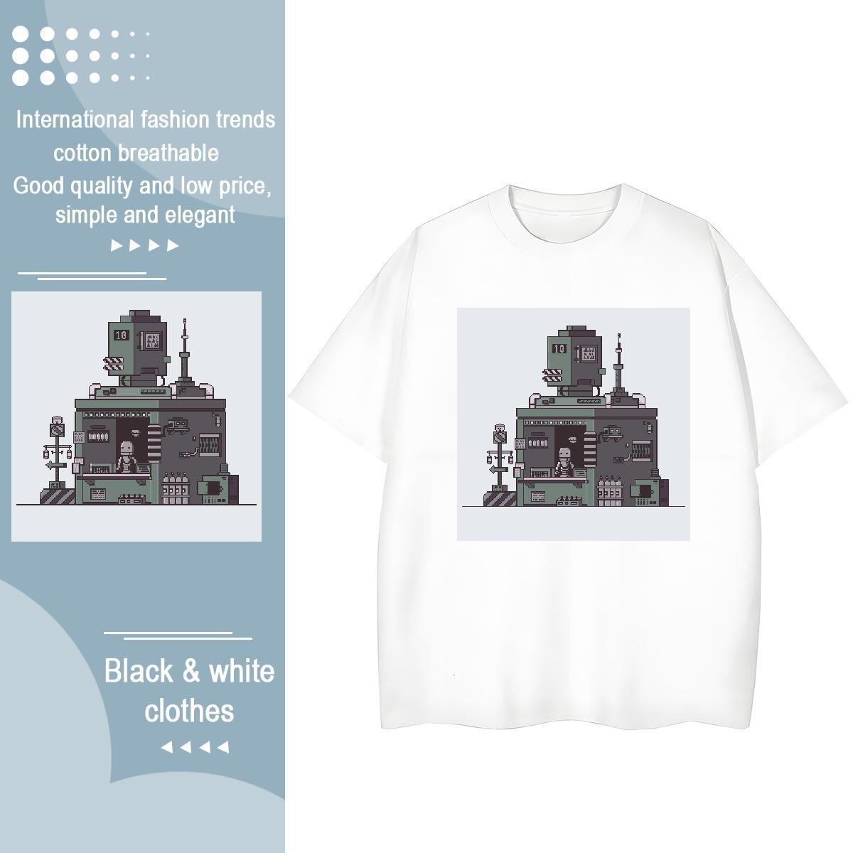 Cool T Shirts Men 100% Cotton 230g robot Hip Hop Street Anime Print Crew Neck Men Clothes T-Shirt New Tshirts