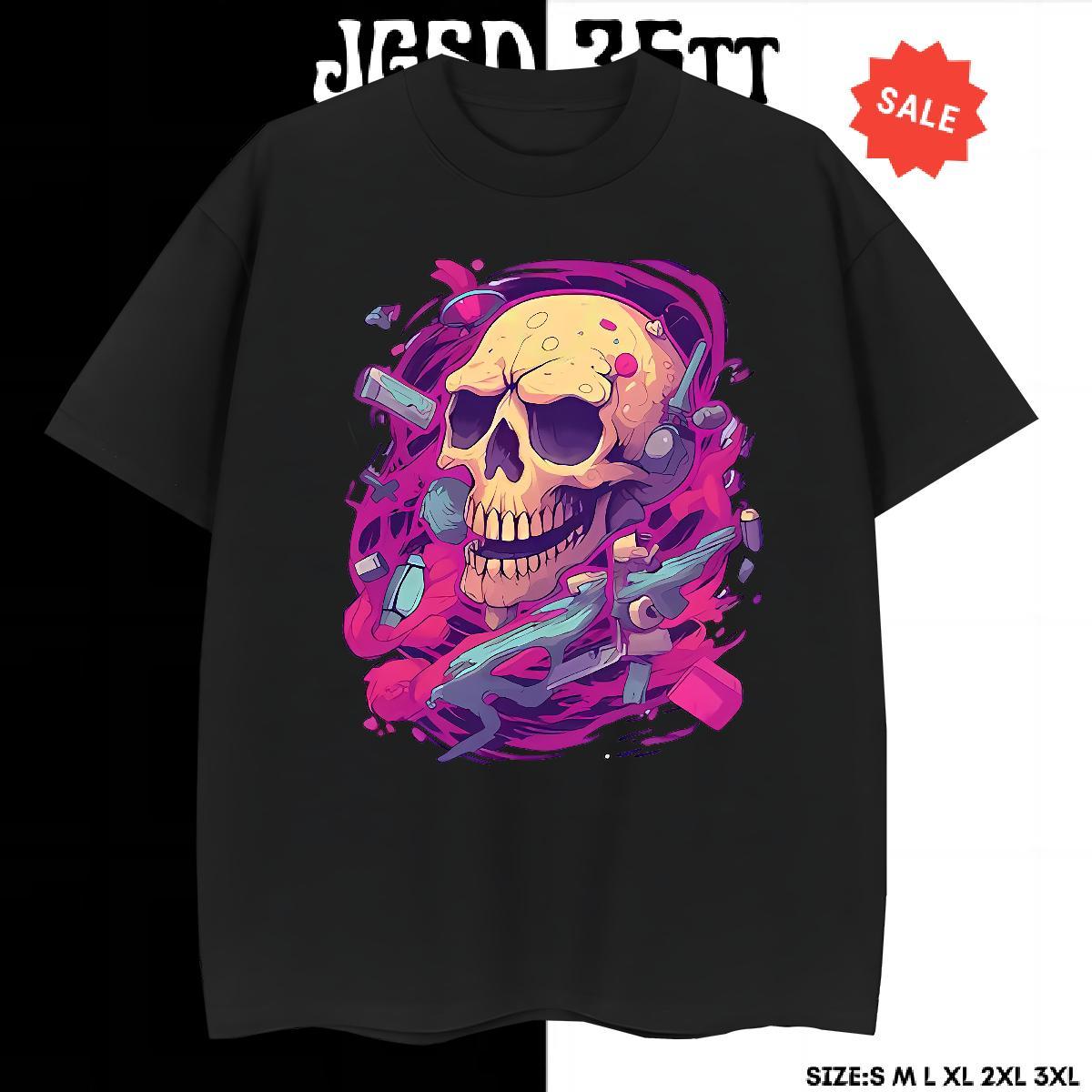 Loose T-Shirts for Men 100% Cotton 230g skull Summer Casual Floral Print Short Sleeve Soft Men Tshirts Free Shipping Tees Shirts