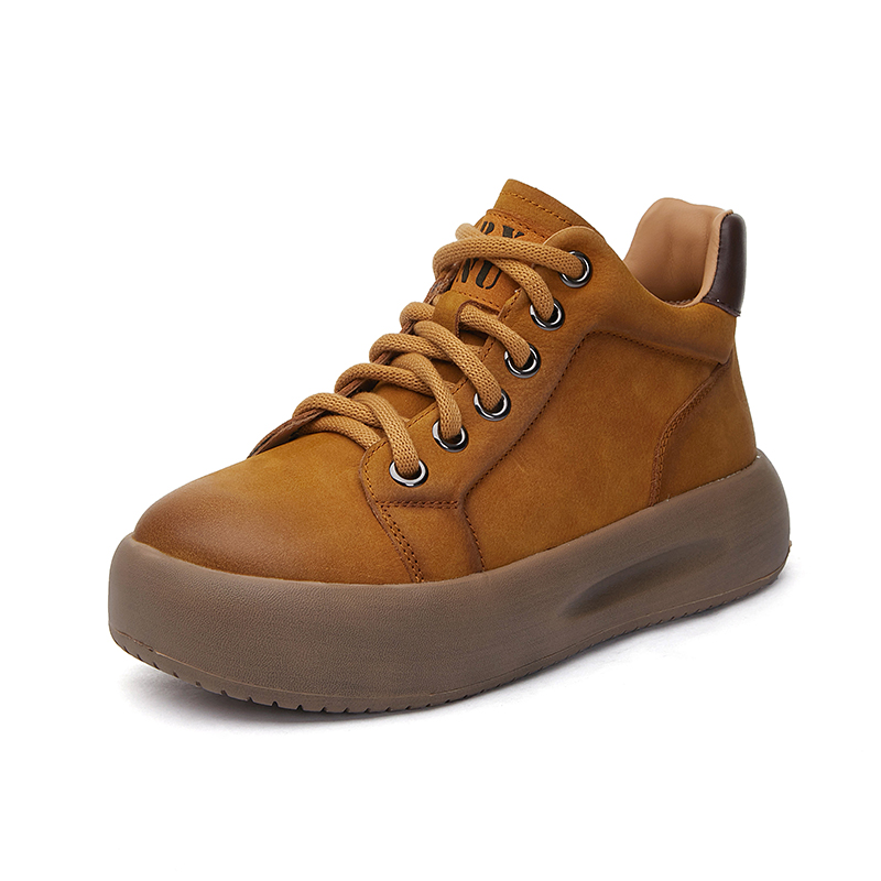 Head layer cowhide high-top women's shoes 2024 autumn and winter new thick bottom retro board shoes female leather lace-up burst short boots
