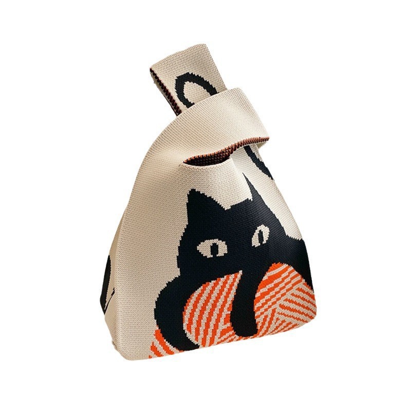 make up bag Women's Casual Knitted Tote Bag - Japanese-Korean Style