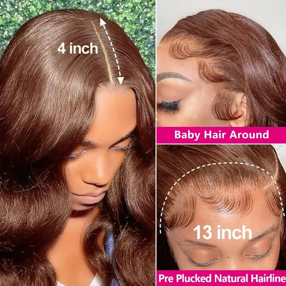 Chocolate brown lace wig baby hair Reddish brown 13x4 high-definition body wave lace front wig suitable for womens synthetic adhesive free wig 241007