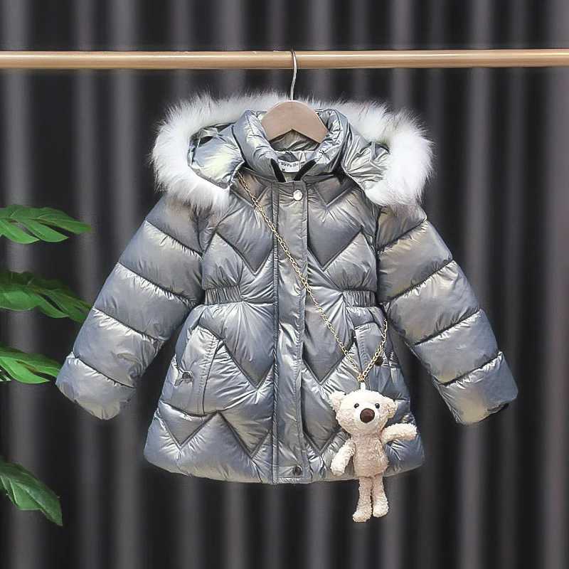 Down Coat 2 3 4 5 Year Baby Girls Winter Jacket Cute Bear Jacket Girls Park Fashion Bright Hooded Childrens Waterproof Jacket H241010