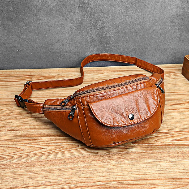 Annmouler Large Capacity Waist Bag for Women Fanny Pack Pu Leather Chest Bag for Women Soft Belt Bag 241008