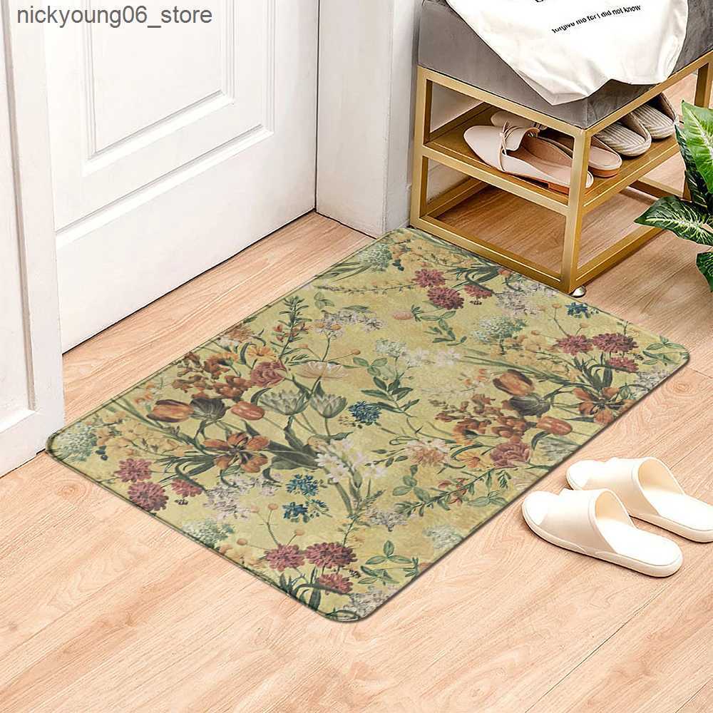 Non-Slip Bath Mats Beautiful Flowers Entrance Door Floor Mat Door Mat Non-Slip Foot Pad Home Welcome Carpet For Hallway Bath Kitchen Doormat L240910