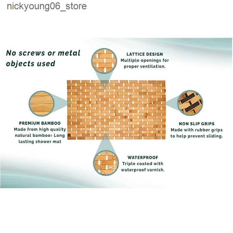 Non-Slip Bath Mats Natural Bamboo Wood Bath Mat Bathroom Sauna Spa Bathtub Kitchen Accessories Foldbale Bamboo Bath shower Mat with Non Slip L240910