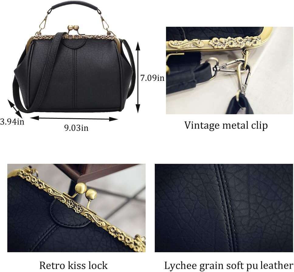 Women Wedding Vintage Pu Handbag - Kiss Lock Antique Minimalist Purse
