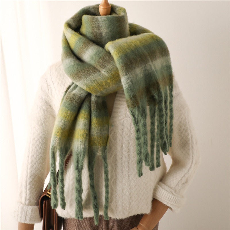 Coarse Striped Scarf Imitating Cashmere Winter New Warm Long Tassel Scarf for Men and Women Student Shawl