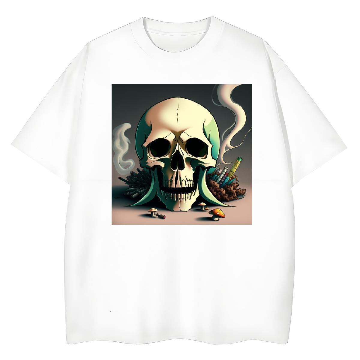 2024 DIY Womens T Shirts 230g Cotton O Neck Short Sleeves Sport skull Womens Tshirts Wholesale White Plus Size Polos