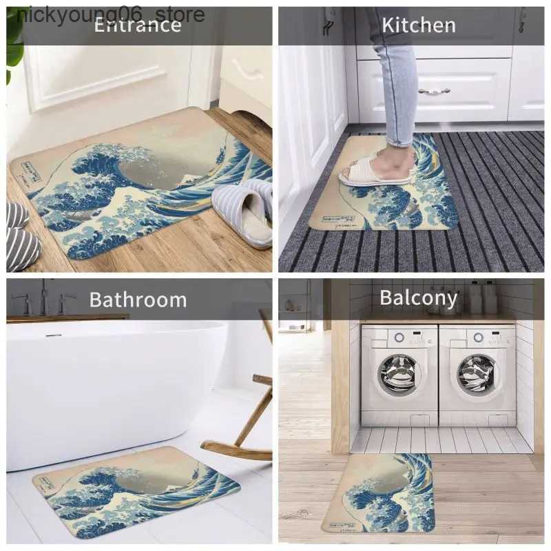 Non-Slip Bath Mats Personalized Under The Great Wave Off Kanagawa Katsushika Hokusai Doormat Mat Anti-Slip Bath Kitchen Balcony Rug Carpet 40*60cm L24