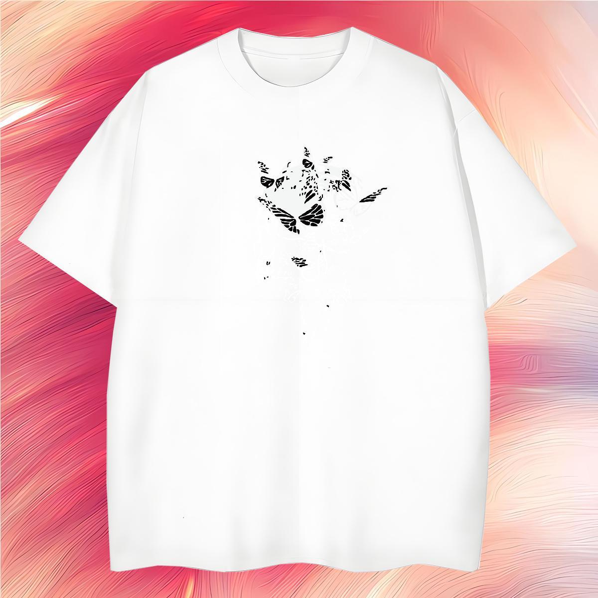 Loose T Shirts Men 230g 100% Cotton skull Hip Hop Floral Print Crew Neck Breathable Men Tees 2024 New Clothes