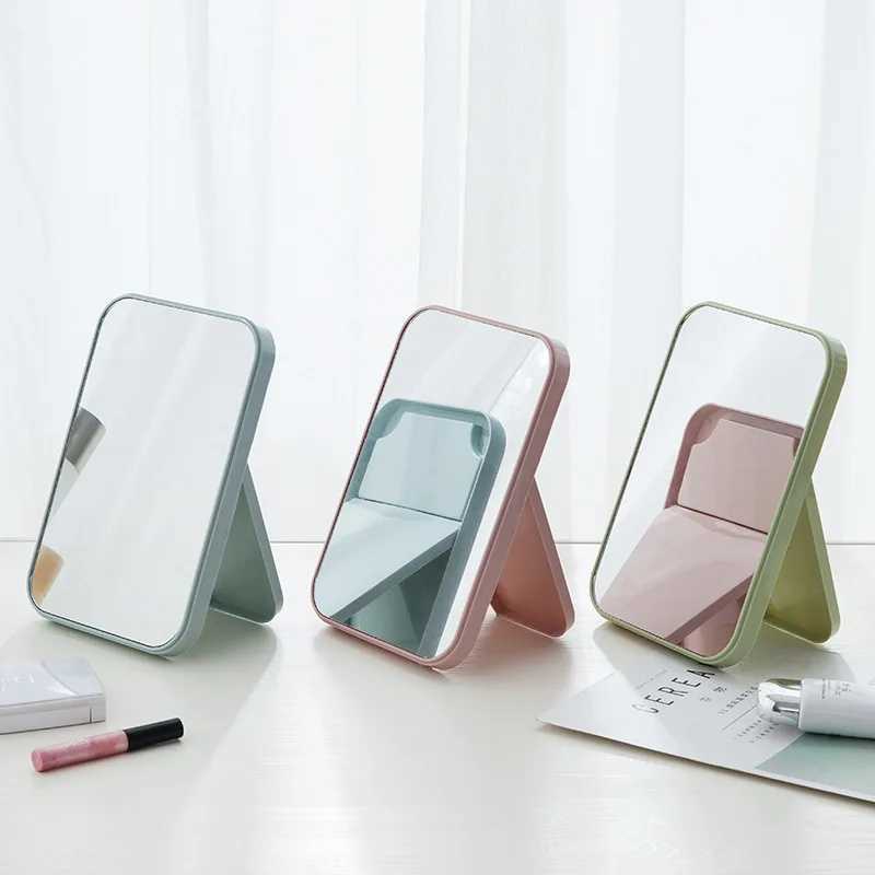 Handheld makeup mirror for travel and touch using folding stand W240813