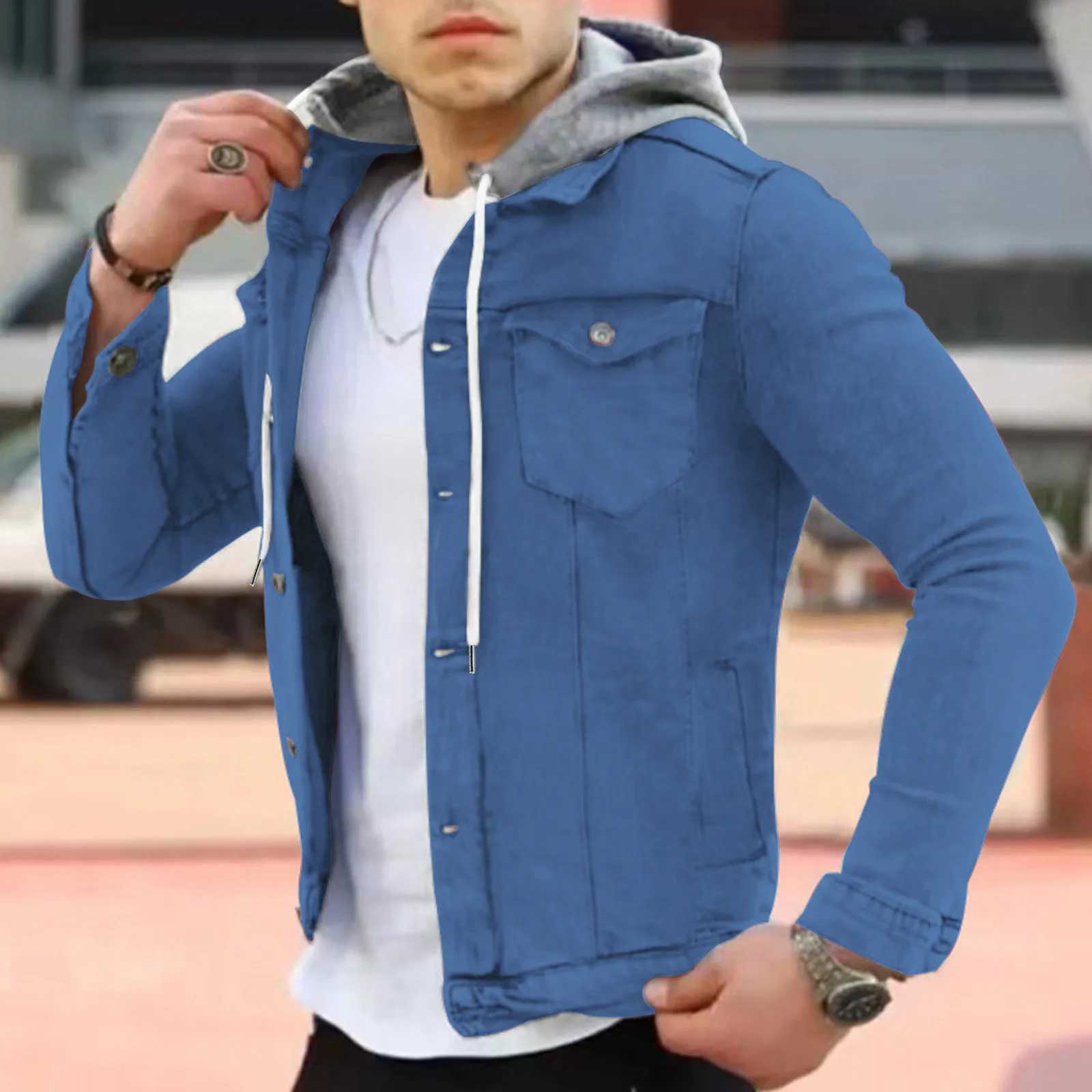 Solid Color Jeans Jacket Mens Spring and Autumn Fashion Casual Buckle Collar Ultra Thin Denim Jcket Jacket Casual Trend Mens Jacket Z241010