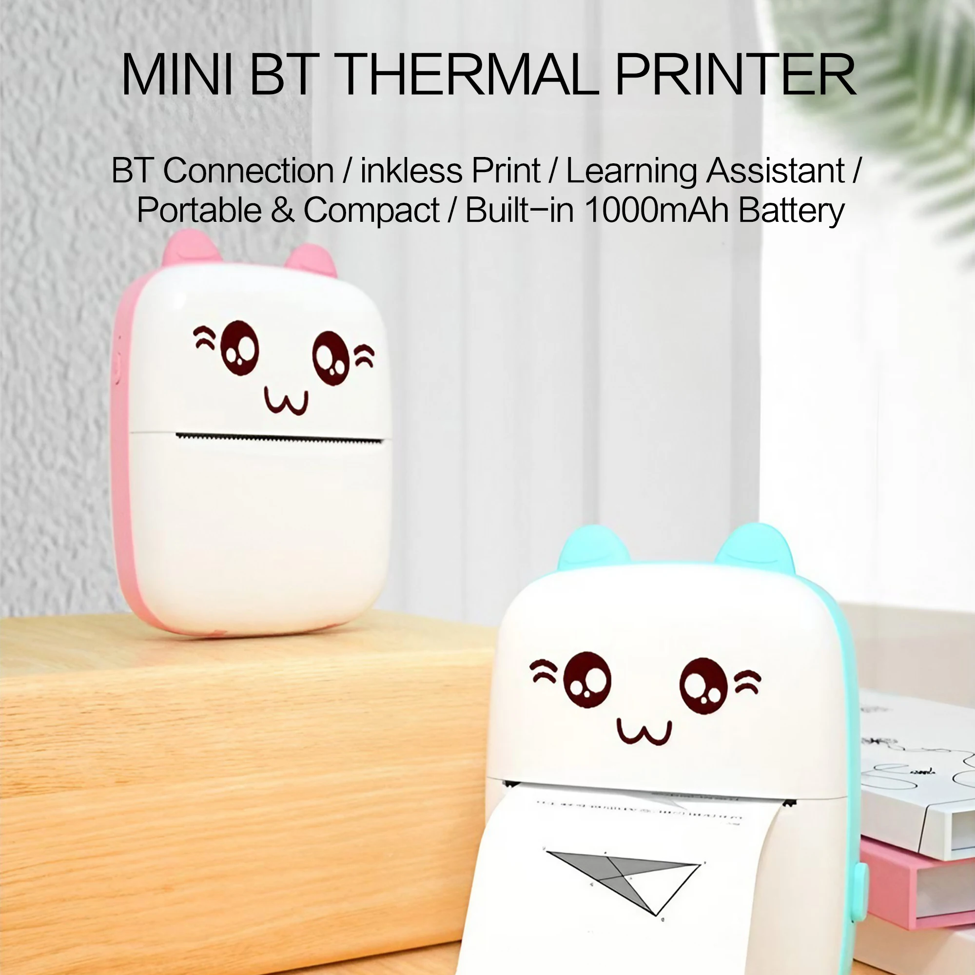 Mini Sticker Printer Bluetooth Smart Pocket Inkless Thermal Printer with 14 Rolls Thermal Paper and Sticker