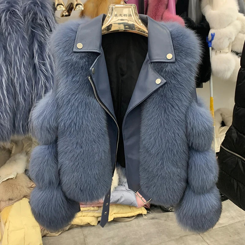 Winter 100% Natural Women's Jacket Real Fox Fur Coats Genuine Sheepskin Leather Coat Long Sleeve Wholeskin Female Parkas