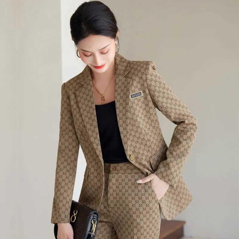 High quality fabric elegant floral formal womens pants set professional business workwear jacket mens jacket set Plus size 5XL W241009