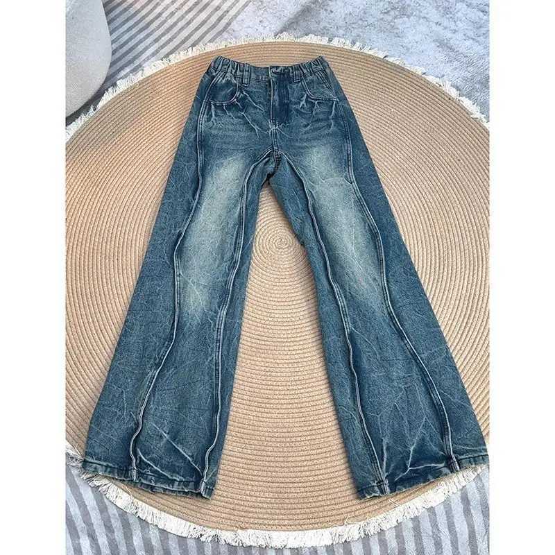 American style trendy and personalized straight leg washed denim pants for men and women hip-hop loose and wide leg casual pantsX241009