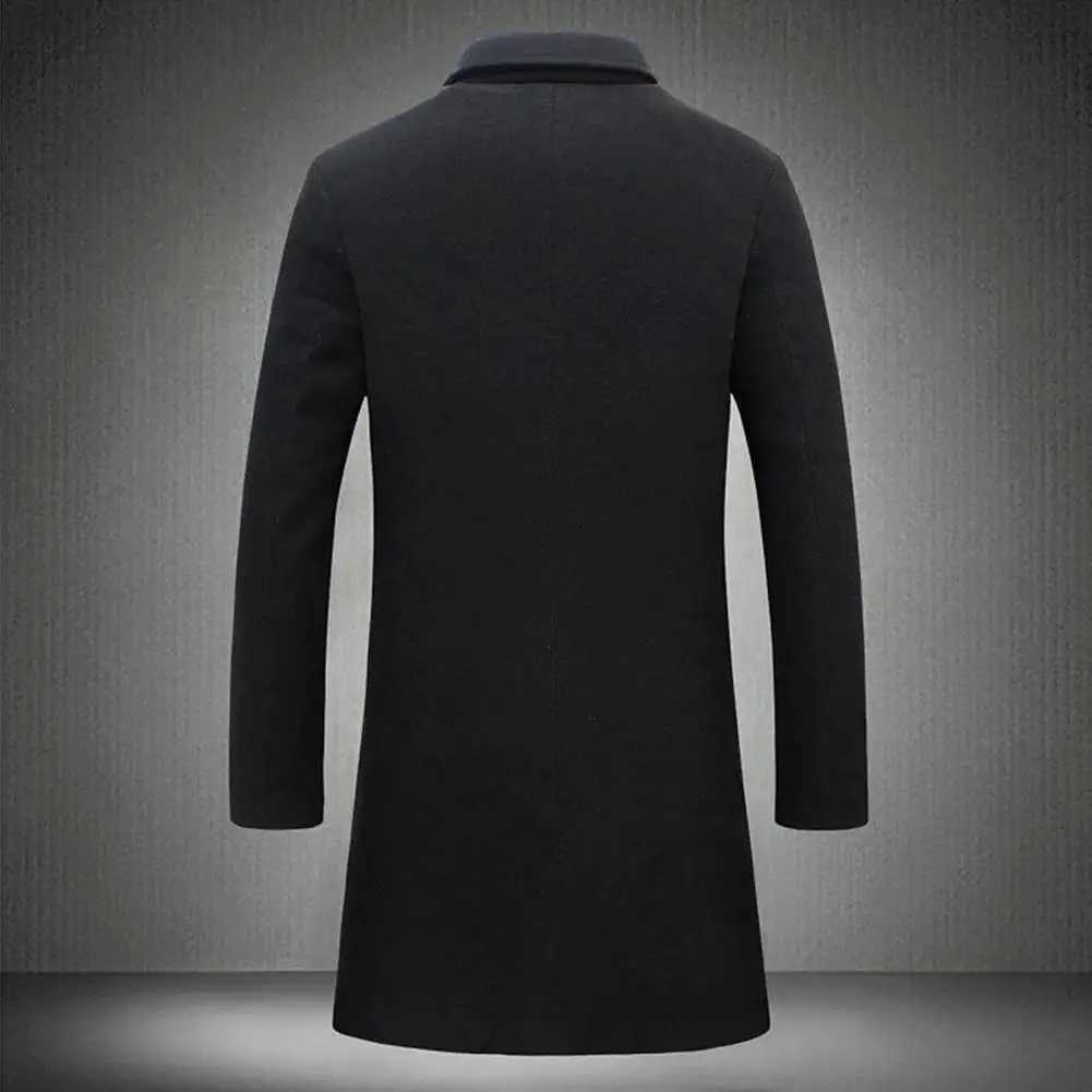 Men Autumn Coat Men Woolen Coat Stylish Mens Woolen Coat with Lapel Collar Pockets Mid-length Windbreaker for Autumn Winter LX241010