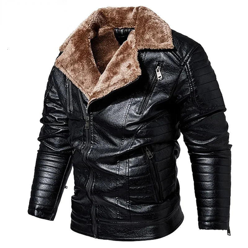 winter warm leather jacket for men with thick fur lining fashionable mens motorcycle Parkas coat motorcycle PU jacket jacket plus size 240927