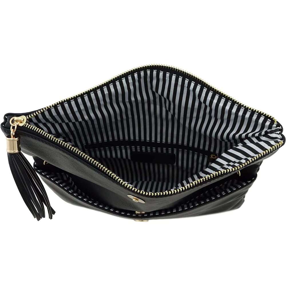 Envelope Clutch Bags for Women Foldover Crossbody Tassel Wallet with Chain Strap, Elegant Evening Purse
