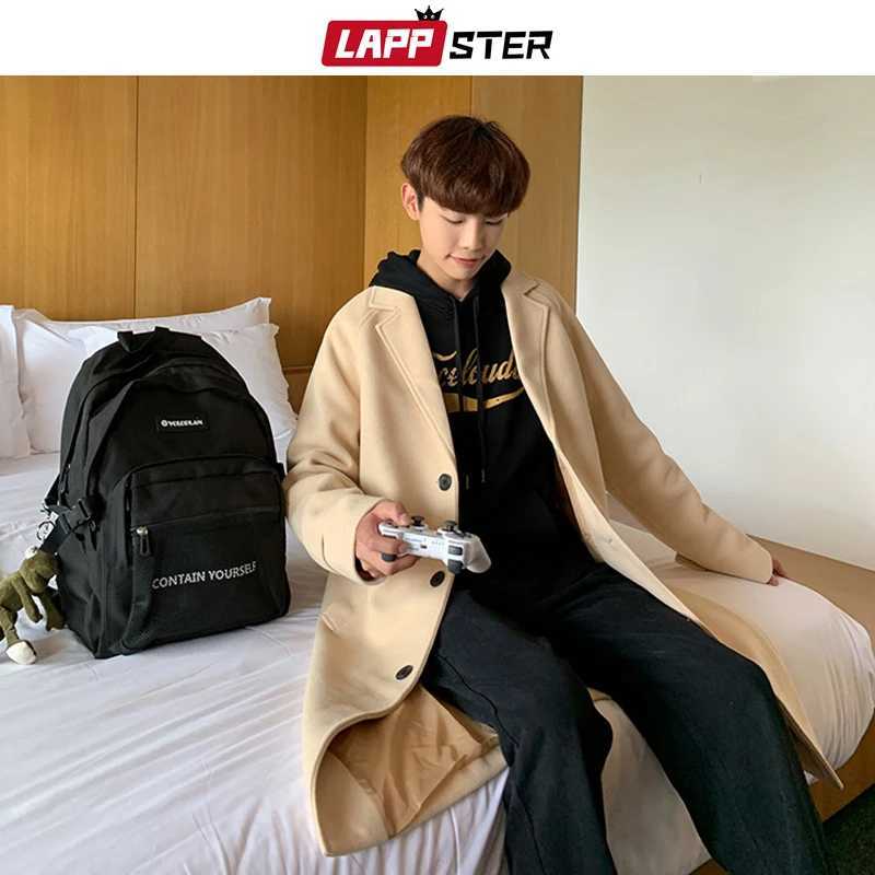 LAPPSTER Men Korean Fashion Winter Jacket Coats 2023 Wool Coat Mens Oversized Harajuku Overcoat Male Japanese Streetwear Jackets LX241010
