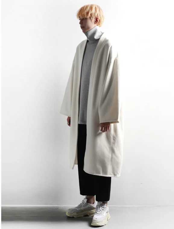 Autumn and winter mens woollen coat fashion mens casual cardigan button less long coat loose large size coat LX241010