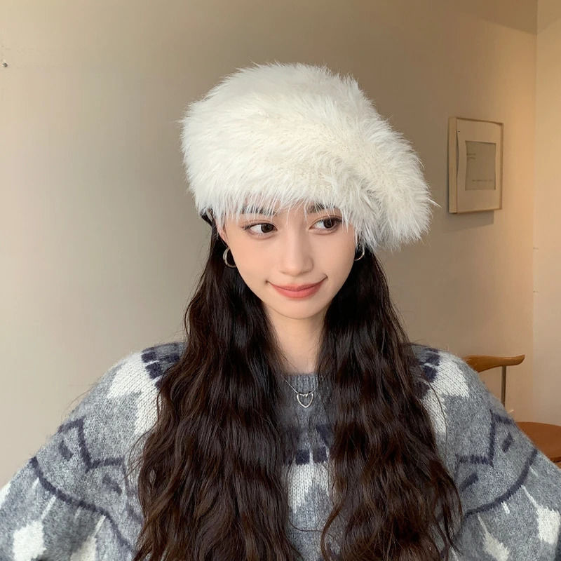 Womens beret comfortable plush decoration no Brim loose suitable for warm autumn and winter painter hats 241007
