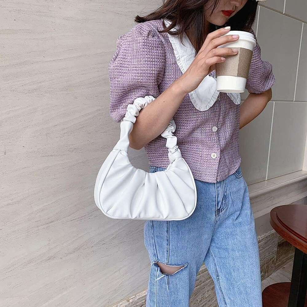 Style Y2K Gabbi Chic Pouch Bag Vegan Leather Vintage Hobo Handbag Fashionable for Women White