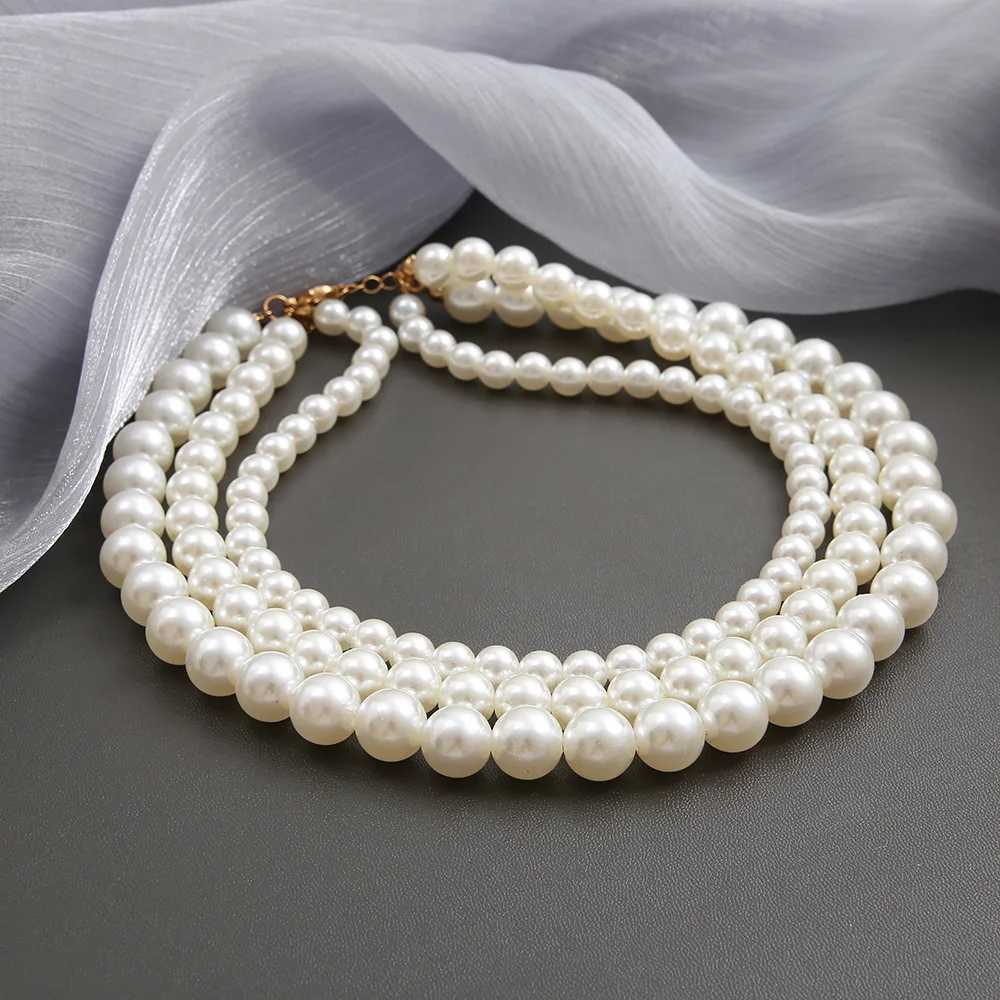Trendy Vintage Multi Layer Pearl Choker Necklace for Women Fashion Simple 6--13mm Pearl Collar Necklace Wedding Party JewelryX241009