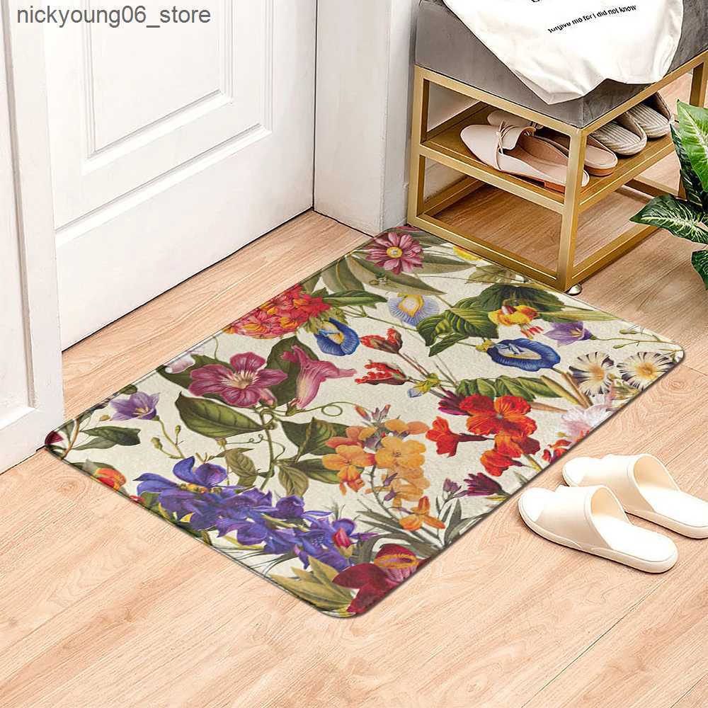Non-Slip Bath Mats Beautiful Flowers Entrance Door Floor Mat Door Mat Non-Slip Foot Pad Home Welcome Carpet For Hallway Bath Kitchen Doormat L240910
