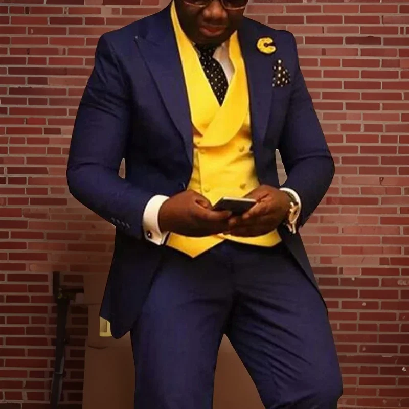 Business African Men Suits Slim Fit Wedding Tuxeo For Groomsmen 3 Pcs Jacket Vest With Pants Office Male Fashion Costume 2024