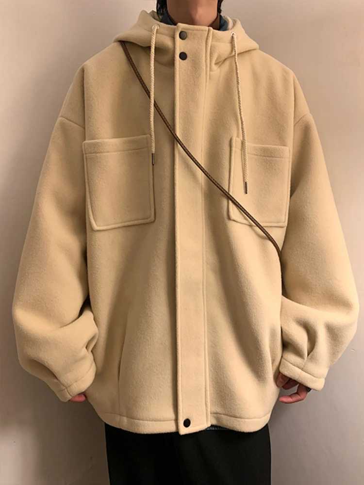 Blends Men Casual Loose Multi Pockets Spring Autumn Hooded Coat High Street Coats Korean Style Male Advanced Handsome Fashion LX241010