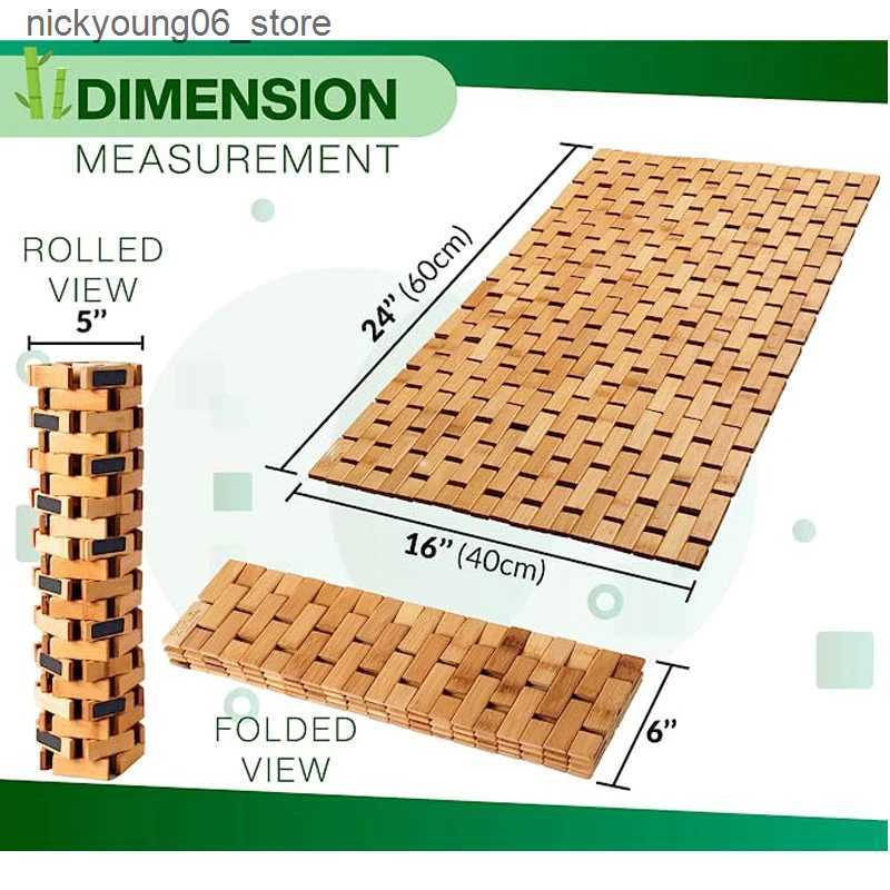 Non-Slip Bath Mats Natural Bamboo Wood Bath Mat Bathroom Sauna Spa Bathtub Kitchen Accessories Foldbale Bamboo Bath shower Mat with Non Slip L240910