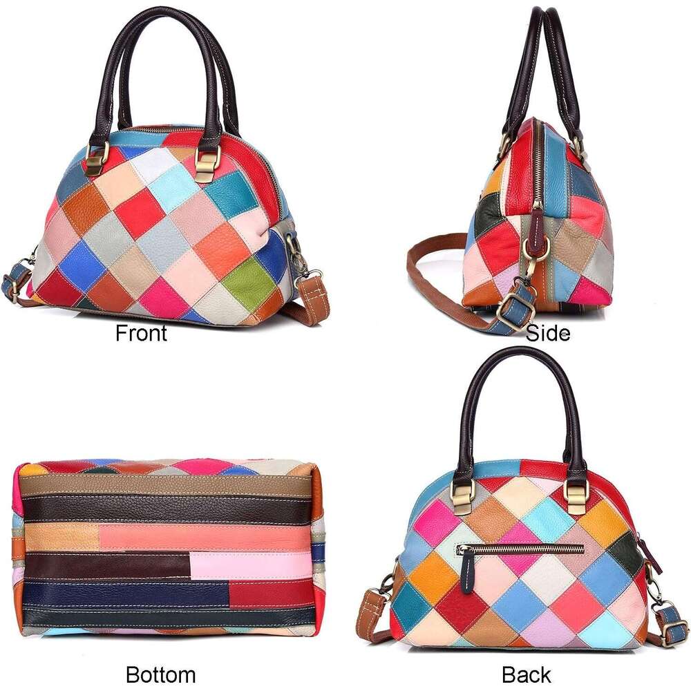 Women Multicolor Shell Genuine Leather Cute Tote Bag Colorful Handbag Purses