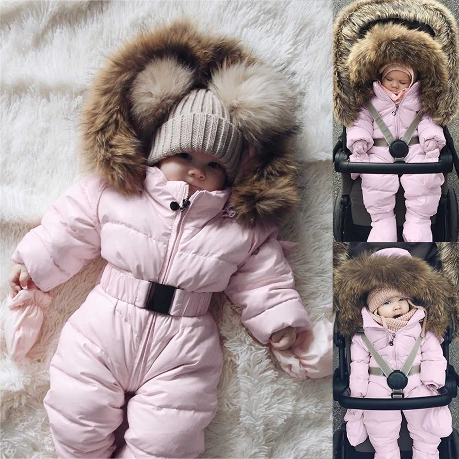 Down Coat Winter clothing baby snow clothes boys and girls jumpsuit jacket hooded jumpsuit warm and thick coat H241010