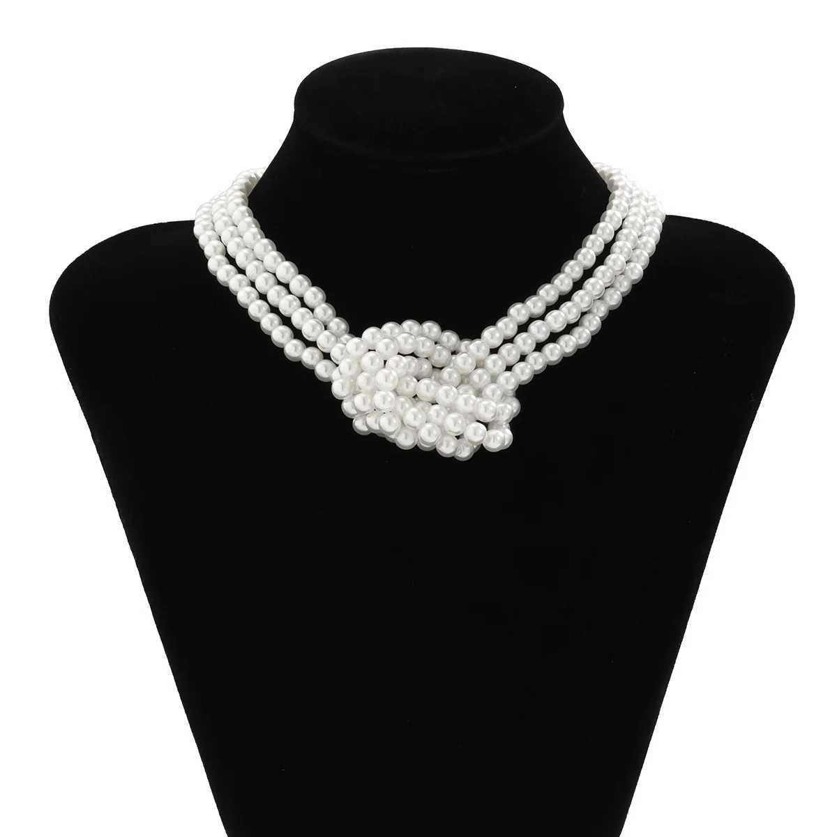 Multi-Layer White Imitation Pearl Necklace Bead Chain Punk Ladies Wedding Short Clavicle Necklacs Girl Charm Banquet JewelryX241009