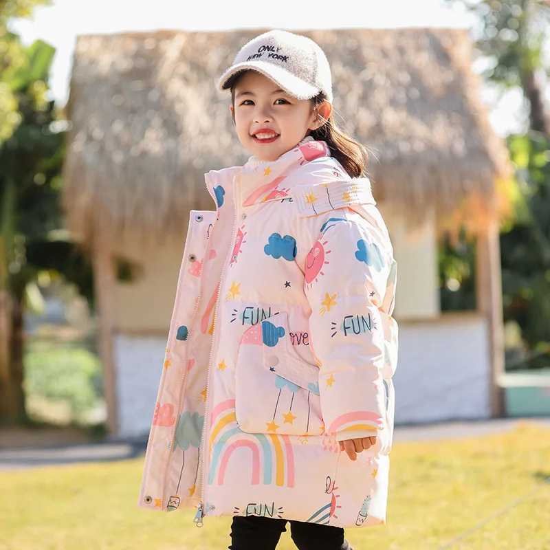 Down Coat 2024 Winter Girls Down Jacket Thick Warm Printed Winter Jacket for Preschool Girls 2-5 Years Old Baby Girls Park H241010