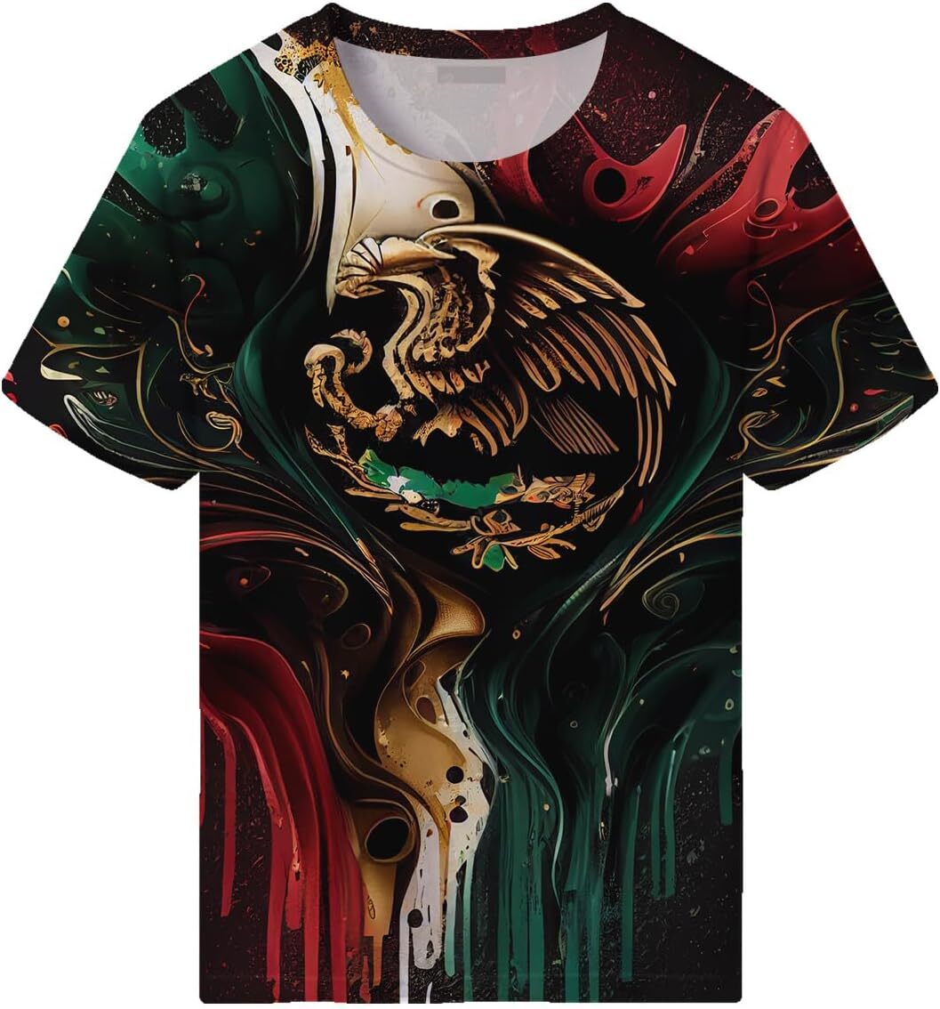 Mens T shirt Mexico Flag Graphic for Men 3D Printed Mexican Eagle Summer graphic tee Casual tops summer clothes Short sleeve nice