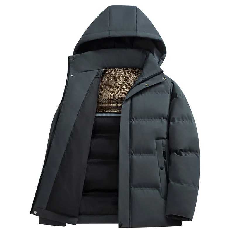Men's Down Parkas Mens Business Cotton Parkas Mens Waterproof Windproof Fabric Parkas Clothes Winter Mens Solid Color Business Zipper Warm Coat Y
