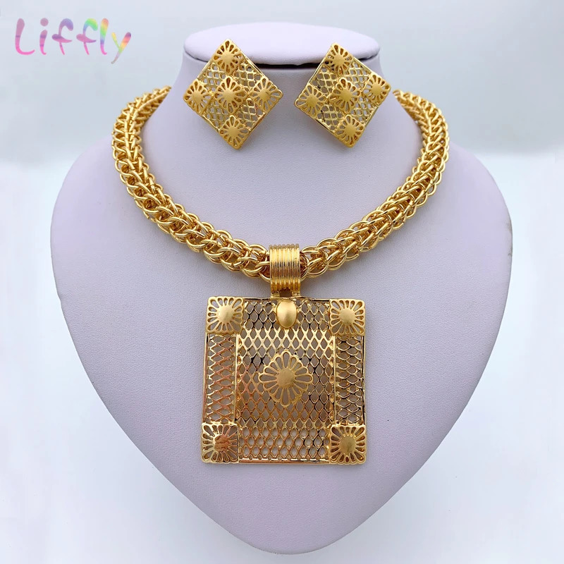 Gold African Womens Jewelry Set Necklace Nigerian Bridal Wedding Jewelry Bracelet Earrings Ring 240927