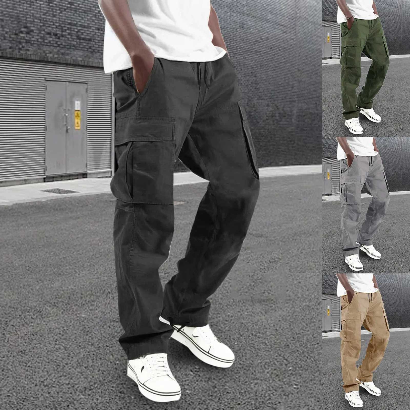 Four Seasons Street Mens Trouser Fashion Multi Pocket Cargo Pants Pocket Pants Solid Color Casual Drawstring Trouser W241009