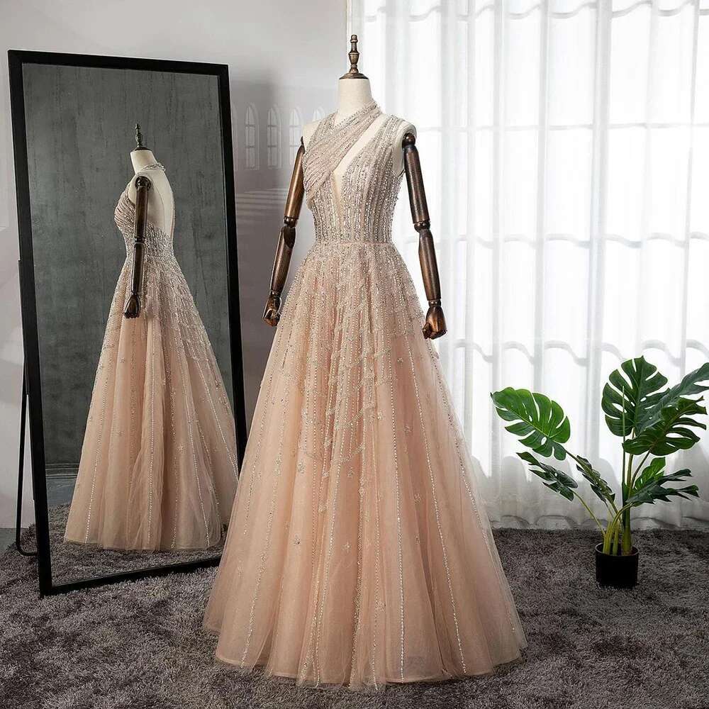 SERENE HILL Beaded Dubai Lilac Evening Dresses for Women Wedding Party 2024 Elegant Arabic Prom Formal Gowns CLA71778